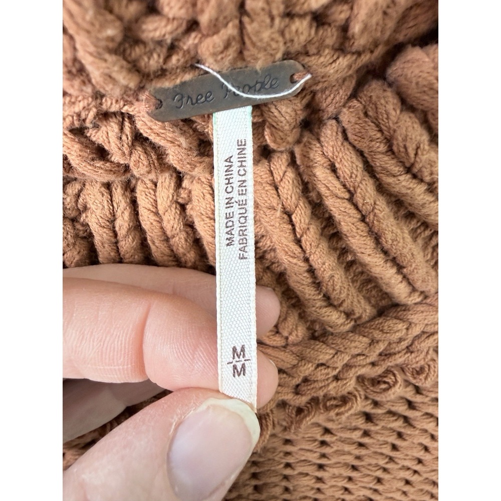 Free People Chunky Knit Mock Neck Sweater‎ Rust Orange Slouchy Boxy Boho M - Picture 12 of 16